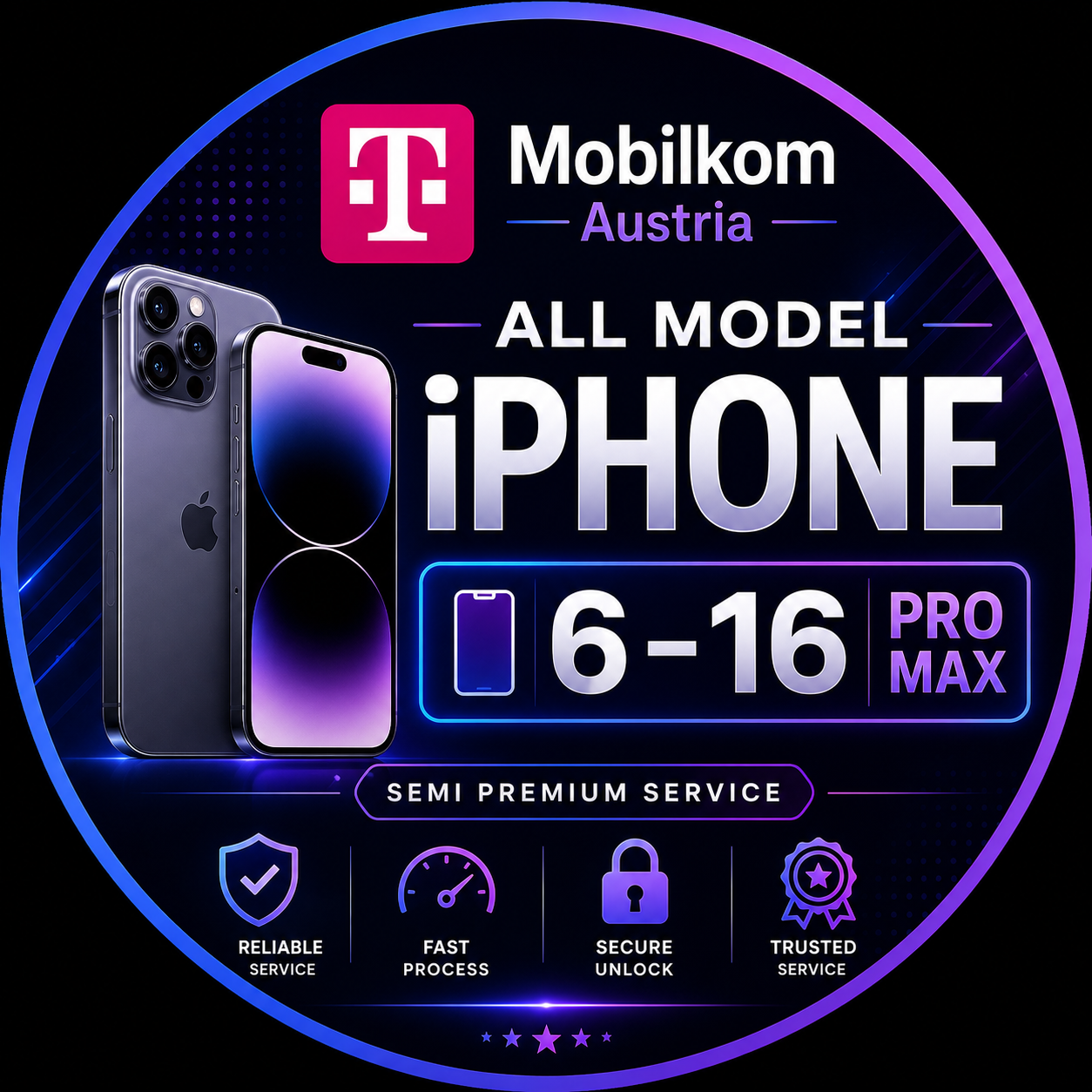 A1 Mobilkom Austria All Model iPhone 6-16 PRO MAX Semi Premium