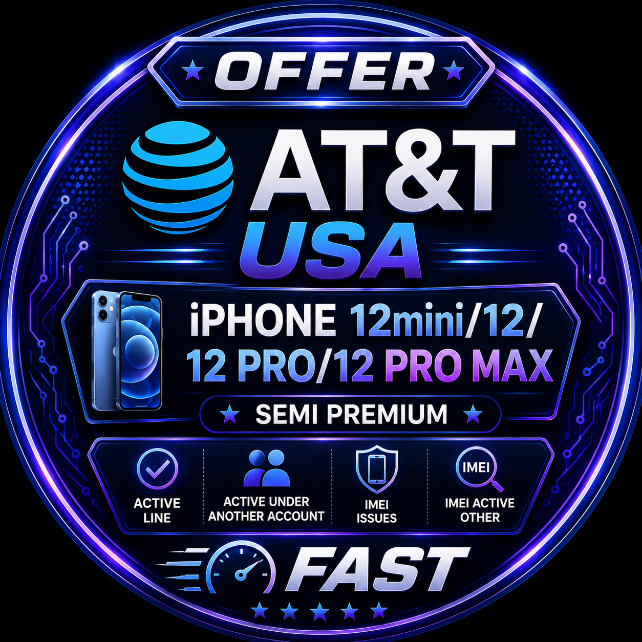 AT&T USA - iPhone 12mini/12/12 PRO/12 PRO MAX (Semi premium)