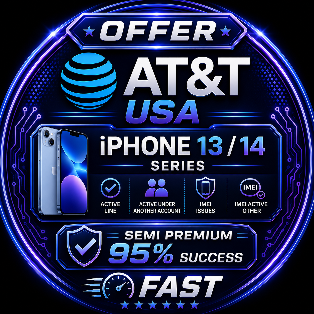 AT&T USA - iPhone 13 /14 Series Semi Premium 95% success