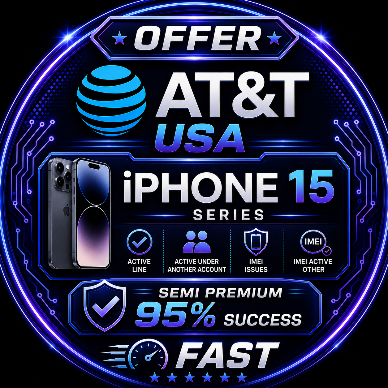 AT&T USA - iPhone 15 Series Semi Premium 95% Success