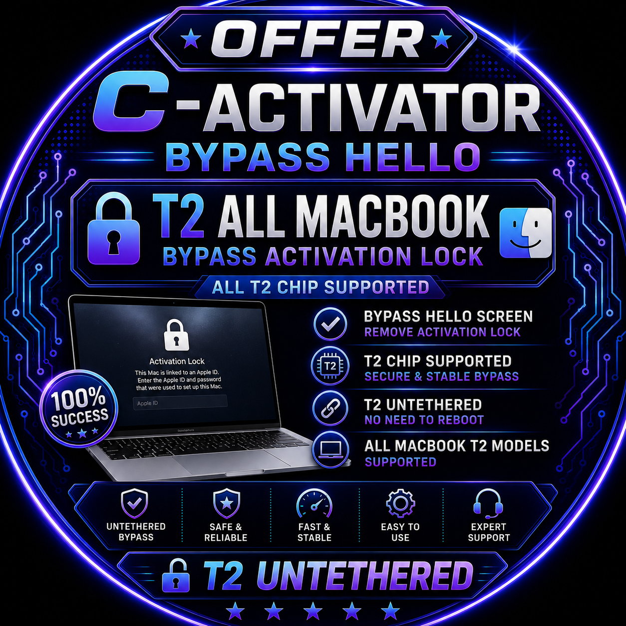 C-Activator Bypass Hello T2 All MacBook bypass Activation Lock on MacBook All T2 Chip supported with T2 Untethered