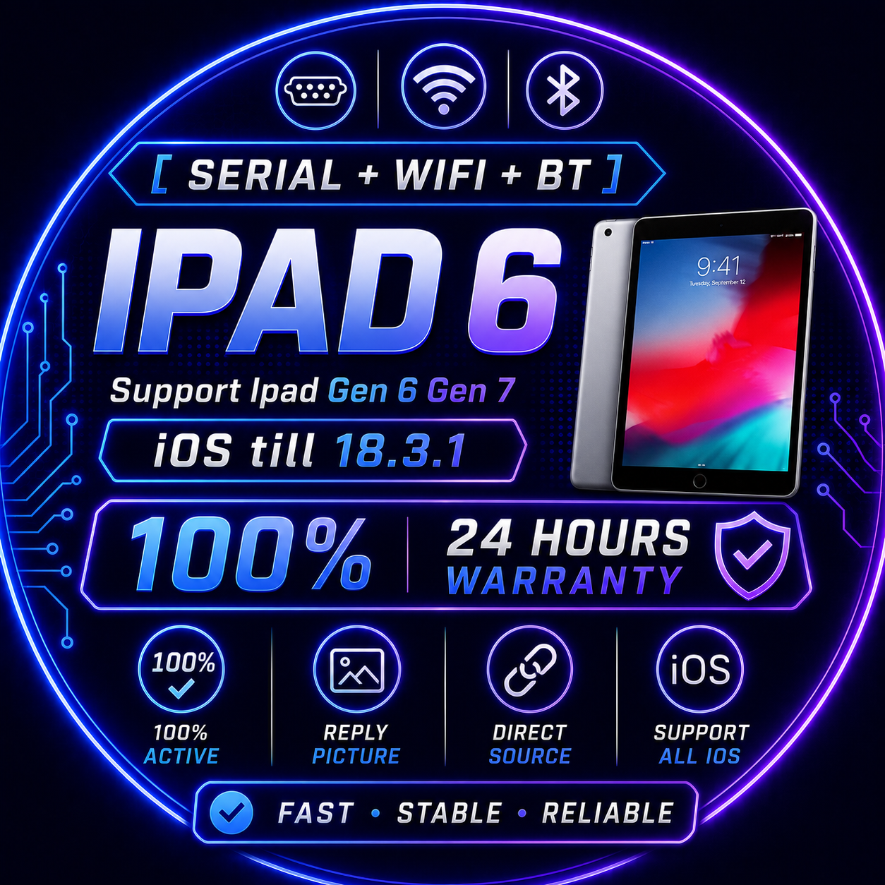 [ SERIAL + WIFI + BT ] IPAD 6 | Support Ipad Gen 6 Gen 7 ios till 18.3.1 100% 24 Hours Warranty | (100% ACTIVE ) ( Reply Picture ) ( Direct Source ) SUPPORT ALL IOS
