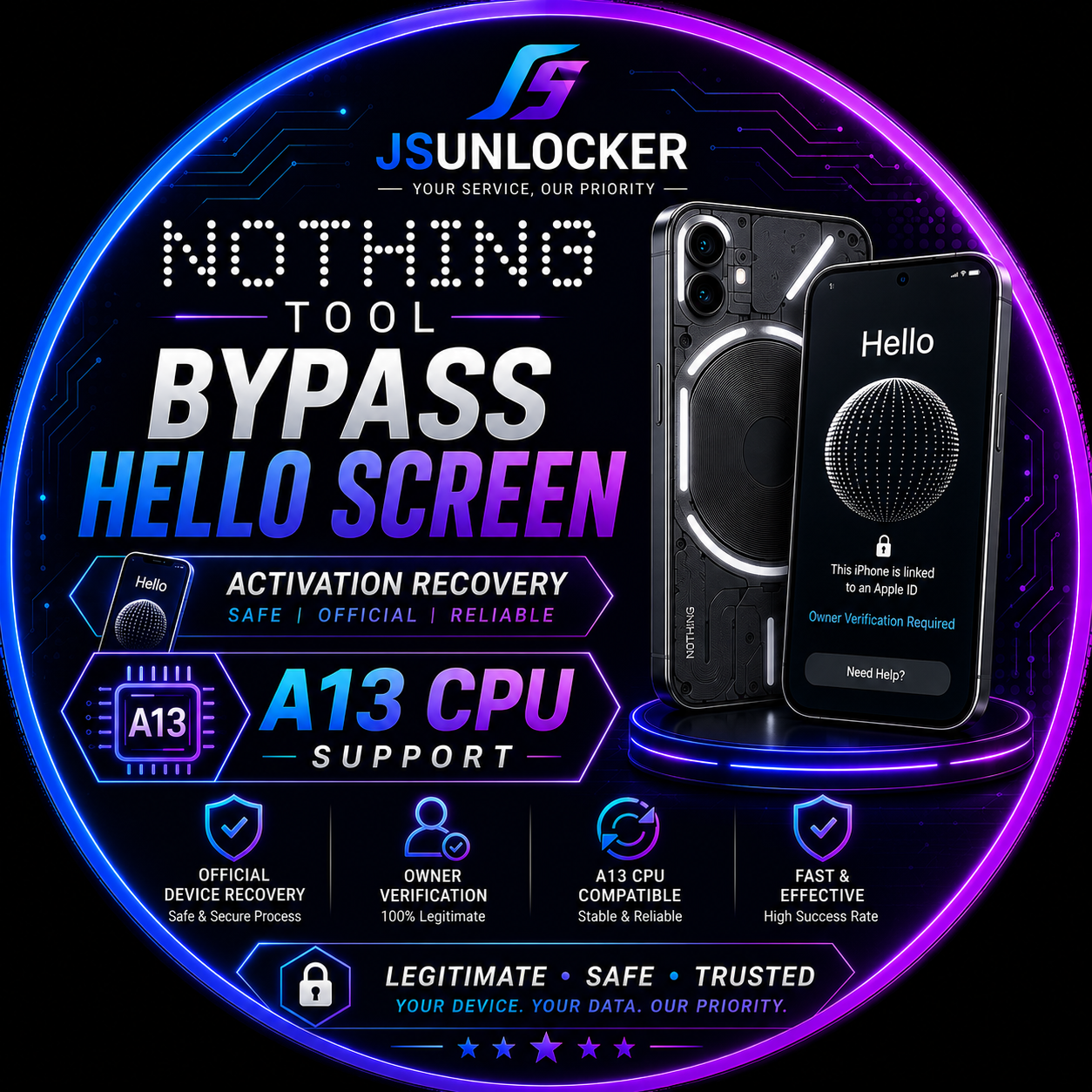 Nothing Tool Bypass Hello Screen A13 CPU [ All iOS ] IP 11 11 Pro 11 Pro Max SE2 9th [ No Refund Any Request ]
