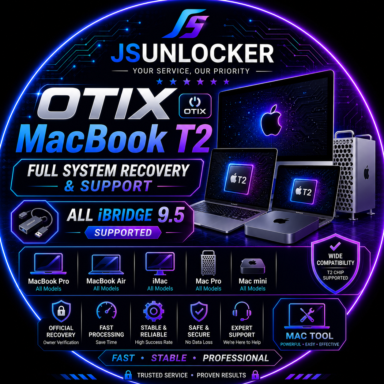 OTIX MacBook T2 Full Untethered Bypass  All iBridge 9.5 Supported  MacBook Pro, MacBook Air, iMac, Mac Pro, Mac Mini  Mac Tool
