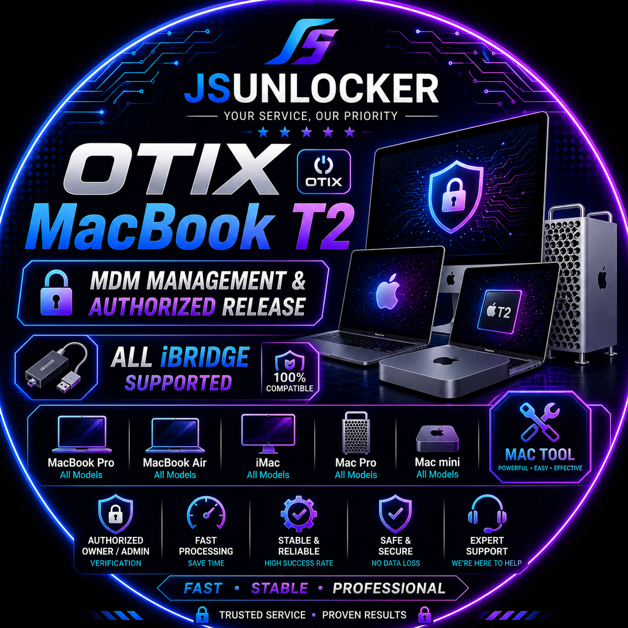 OTIX MacBook T2 MDM Permanent Unlock  All iBridge Supported  MacBook Pro, MacBook Air, iMac, Mac Pro, Mac Mini  Mac Tool