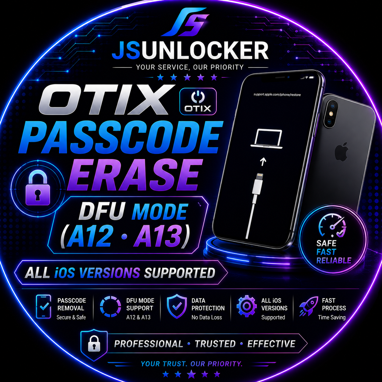 OTIX PASSCODE ERASE - DFU Mode (A12  A13) - All IOS Versions Supported 