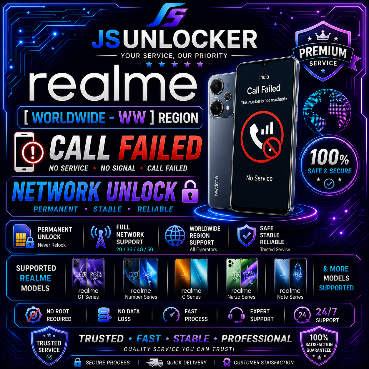 Realme [ WORLDWIDE - WW ] Region / Call Failed / Network Unlock - 172 Digit Code