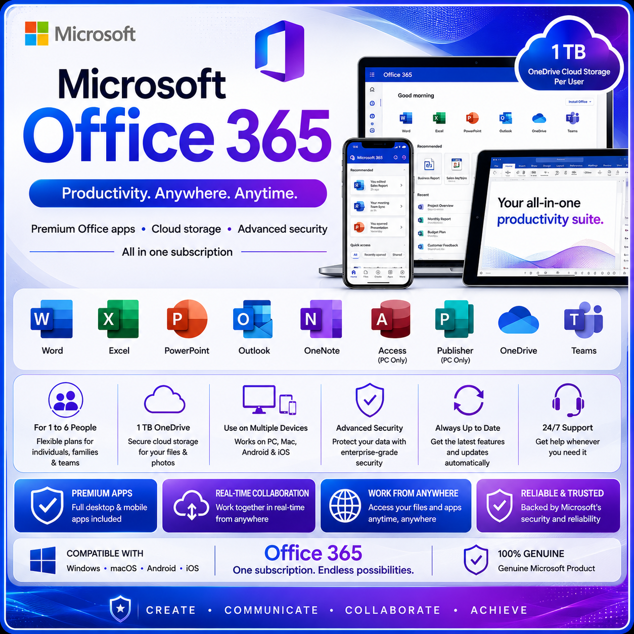 Microsoft Office 365 [ Genuine Account ] Windows / macOS / Android / iOS  100GB OneDrive