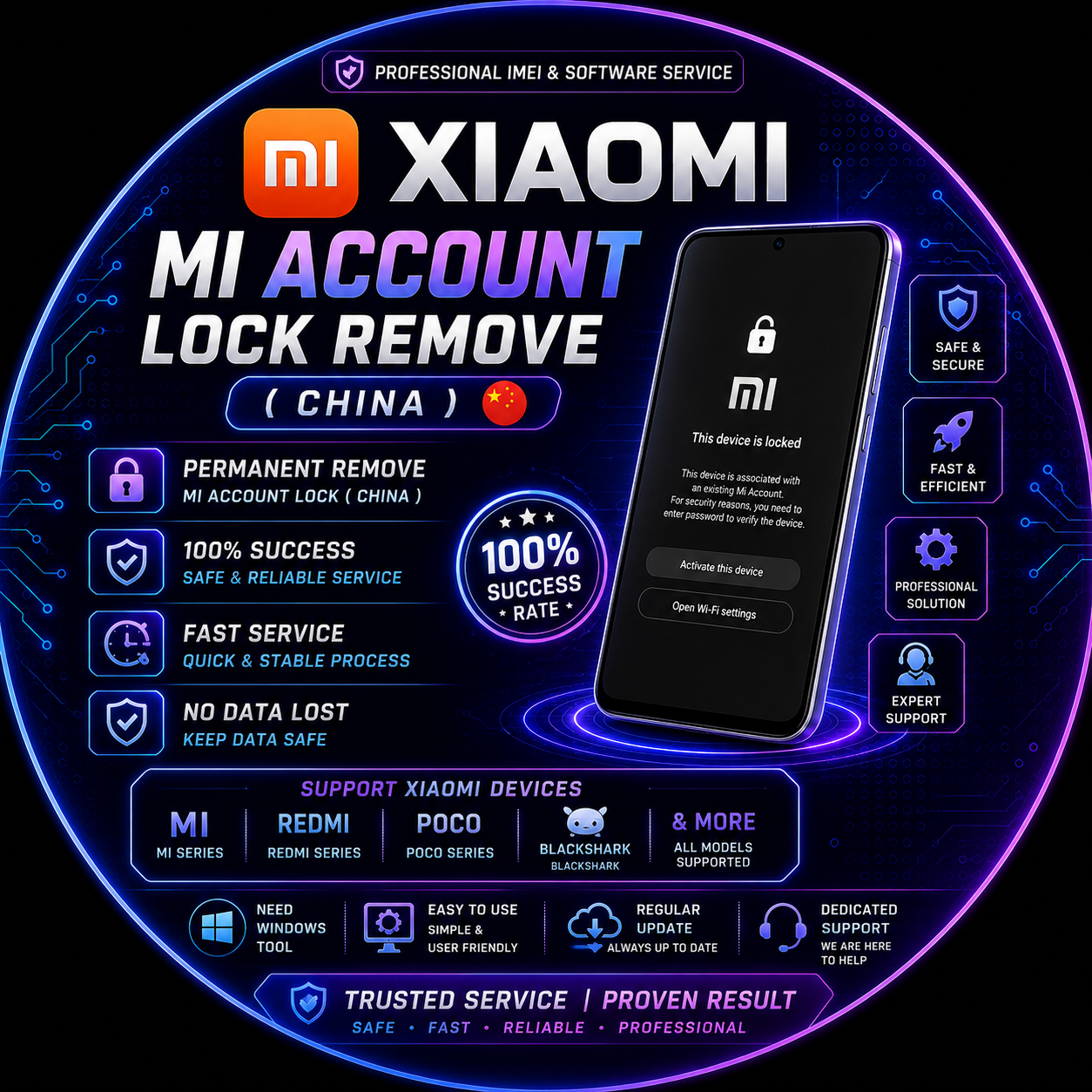 Xiaomi Mi Account Lock Remove ( China ) Clean Only 100% success
