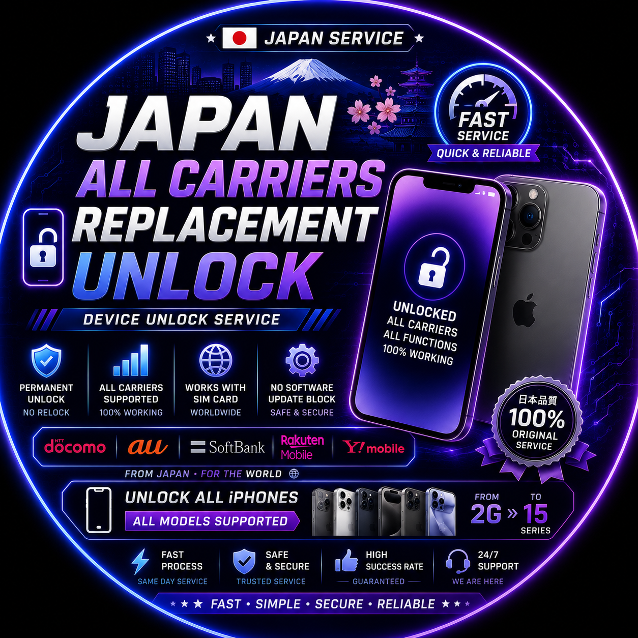 Japan All Carriers Replacement Unlock Device Unlock All iPhones ( All Model Supported ) Fast Service